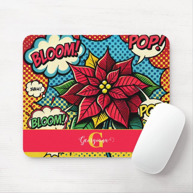 Mousepad Poinsettia de Pop de Arte de Cartões Retro Persona (Com mouse)