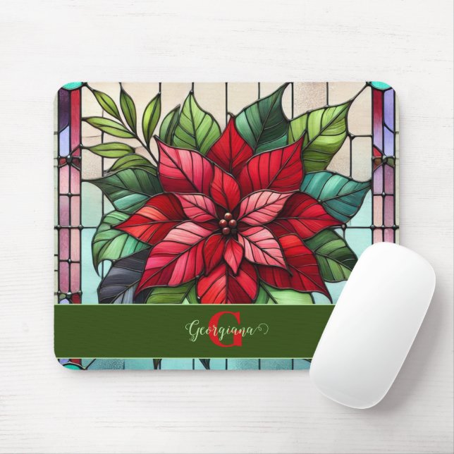 Mousepad Poinsettia De Vidro Festivo Personalizado (Com mouse)