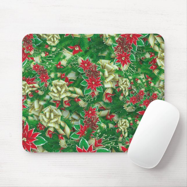 Mousepad Poinsettia Fir Deixa Fitas Fitas Natal Floral | (Com mouse)