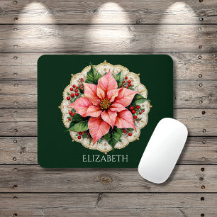 Mousepad Poinsettia Floral Vintage