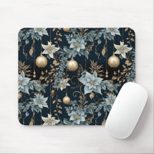 Mousepad Poinsettias de Enfeites de natal azuis e Dourados