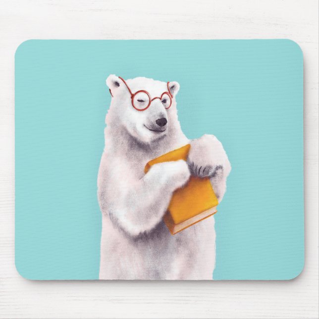 Mousepad Polar Bear Book Lover Nerdy (Frente)