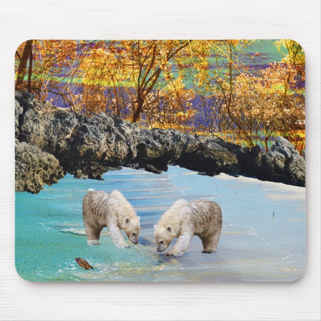 Mousepad Polar Bear Cubs Pescar; (Frente)