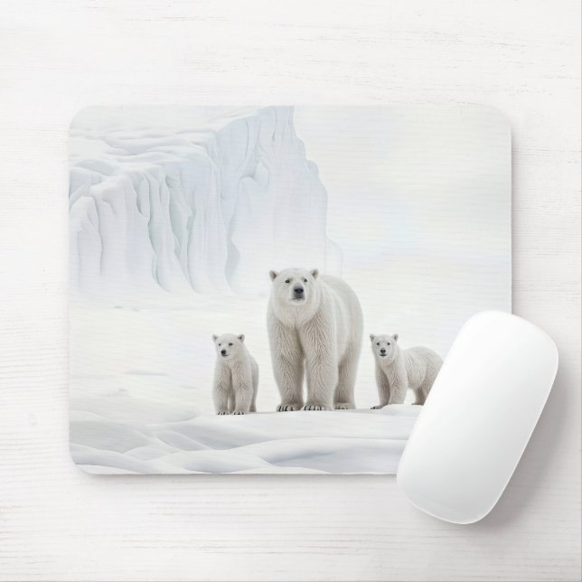 Mousepad Polar Bear Family Sobre Gelo (Com mouse)