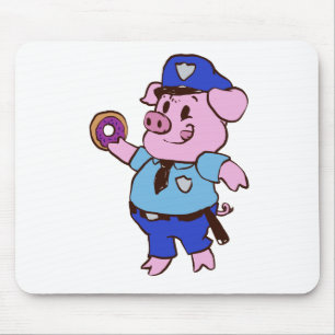 Mousepad Polícia de Porcos comendo uma rosquinha  escolher 