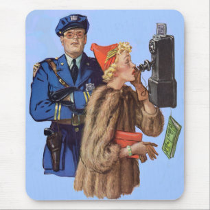 Mousepad policial de trânsito dos anos 1930 e mulher rica d