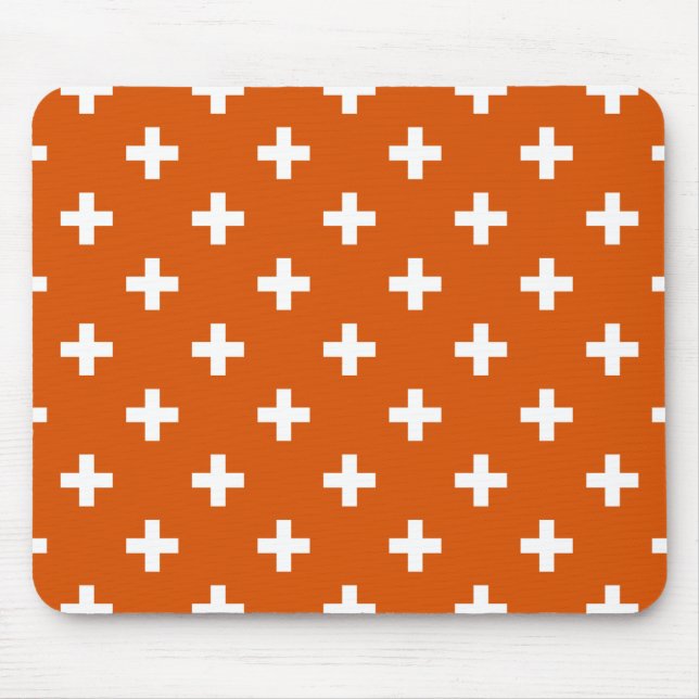 Mousepad Polka branca cruza a laranja queimada (Frente)