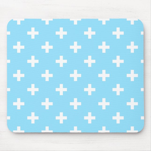 Mousepad Polka branca cruza o azul-bebê (Frente)
