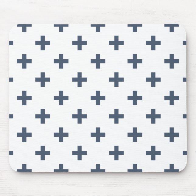 Mousepad Polka de cinza azul cruz em branco (Frente)