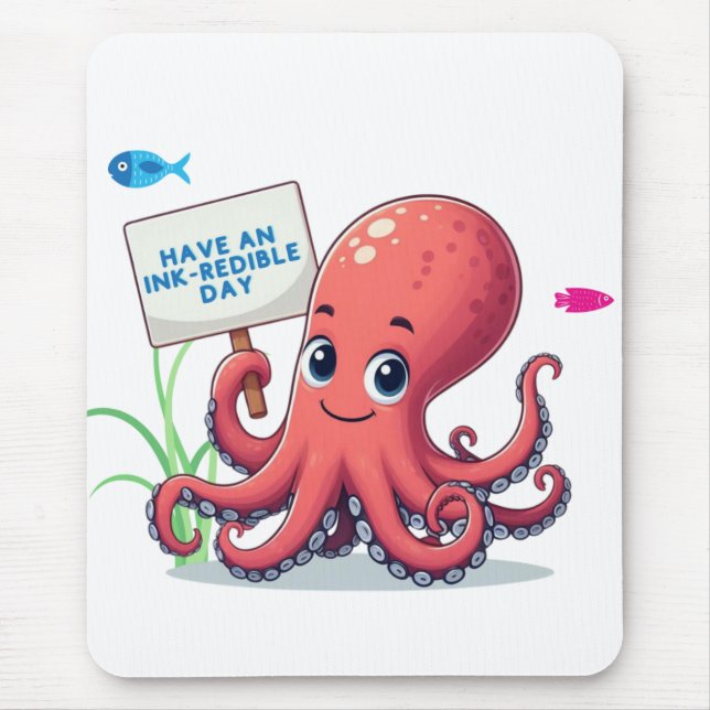 Mousepad Polvo de desenho animado com peixe (Frente)