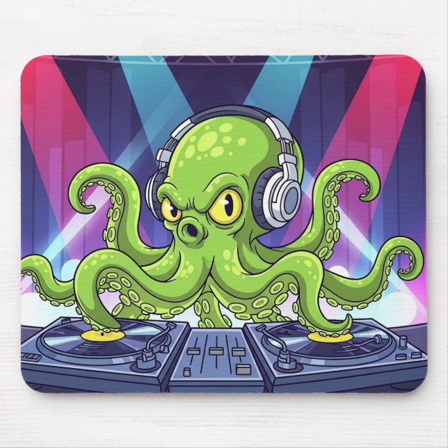 Mousepad Polvo DJ com Discos – Cartoon de Festa Neon (Frente)
