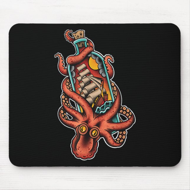 Mousepad Polvo e Navio Clipper em Garrafa, Tatuagem de Mari (Frente)