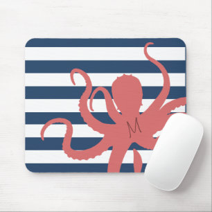 Mousepad Polvo vermelho moderno praia marinho azul listrado