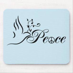 Mousepad Pomba da Paz Voadora Ramo de Oliveira Fundo Azul