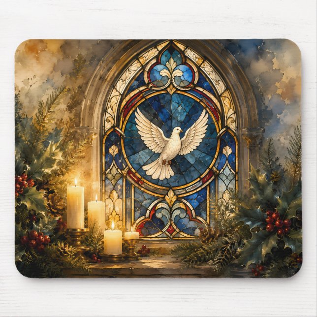 Mousepad Pomba de Natal em Vidro Colorido (Frente)