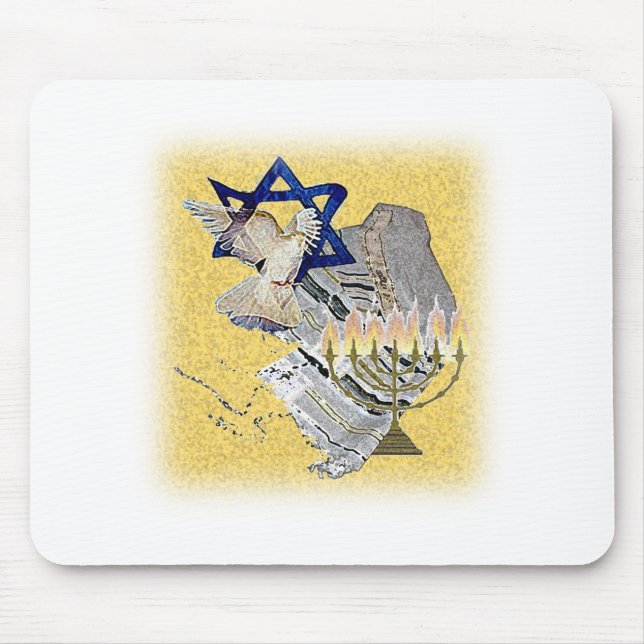 Mousepad Pomba Tallit Menorah com fundo (Frente)