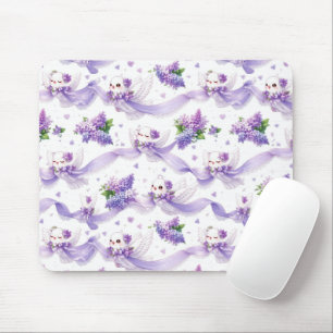 Mousepad Pombas de Casamento Fofas com Lilases e Fitas