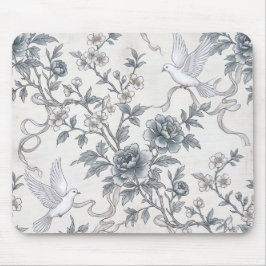 Mousepad Pombas e Flores de Peônia com Fitas