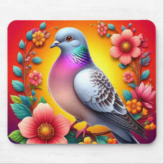 Mousepad Pombo Colorido Rodeado por Flores Vibrantes
