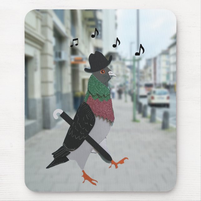 Mousepad Pombo pela Cidade Editável Divertido  (Frente)