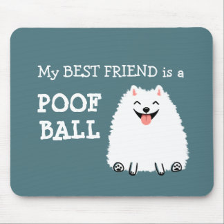 Mousepad Pomerânia Branco Engraçado Bola de Pelo