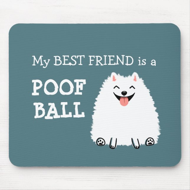 Mousepad Pomerânia Branco Engraçado Bola de Pelo (Frente)
