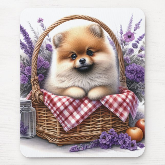 Mousepad Pomerânia Cão Cachorro Cachorro Aquarela Picnic (Frente)