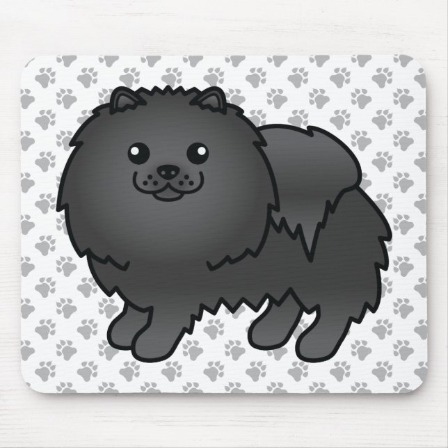 Mousepad Pomerânia Preto Cachorro de Desenho Animado Fofo & (Frente)