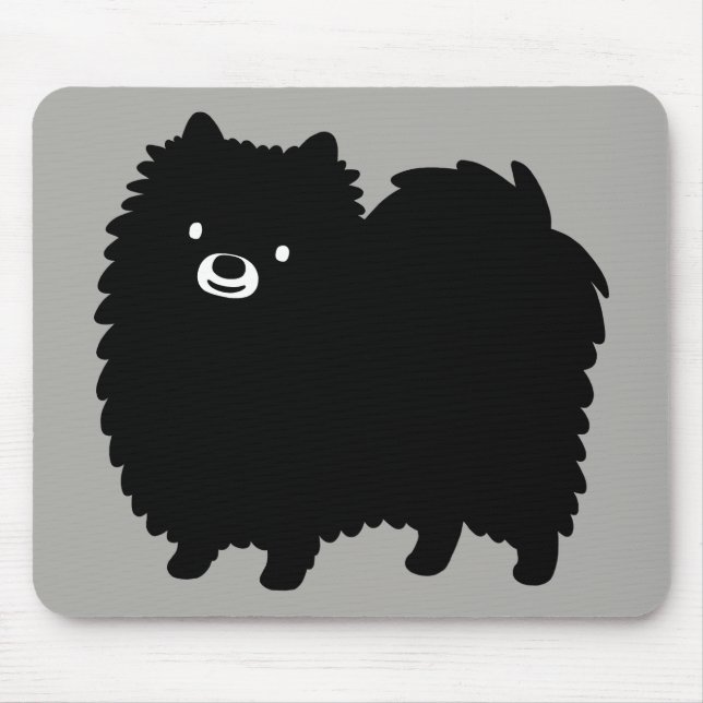 Mousepad Pomerano Preto Cinto | Cão Cartoon Poofy Pom (Frente)