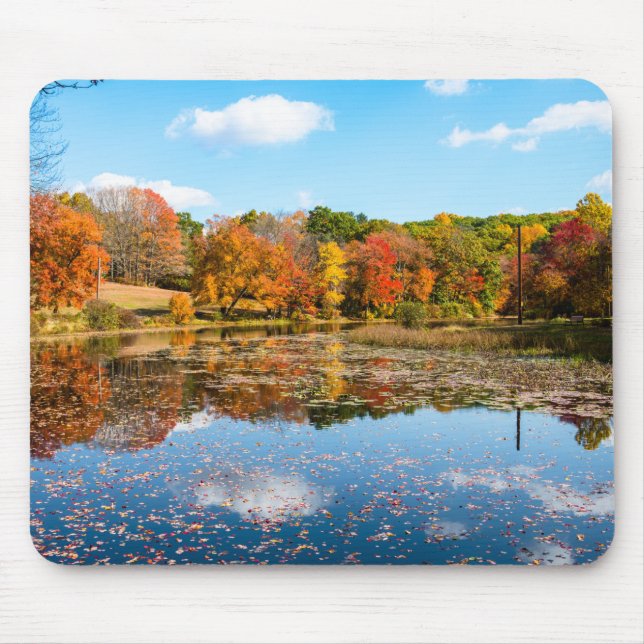 Mousepad Pond cercado por árvores deciduosas coloridas (Frente)