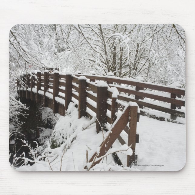 Mousepad Ponte de madeira coberto de neve (Frente)