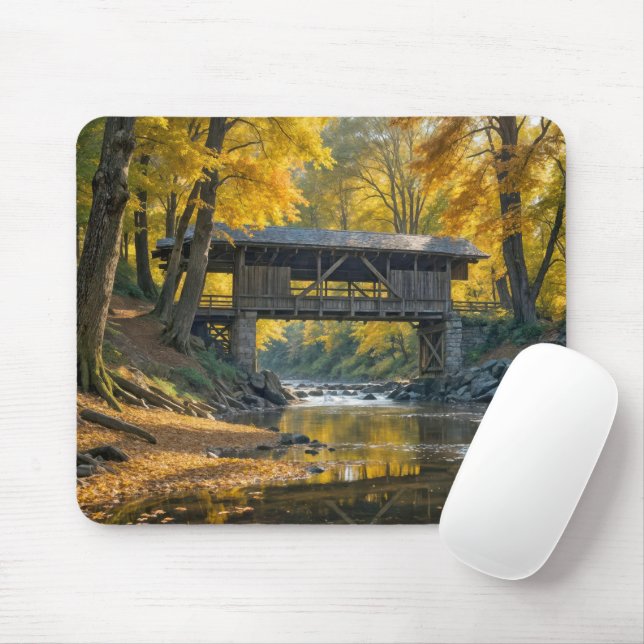 Mousepad Ponte De Madeira Velha Coberta No Outono (Com mouse)