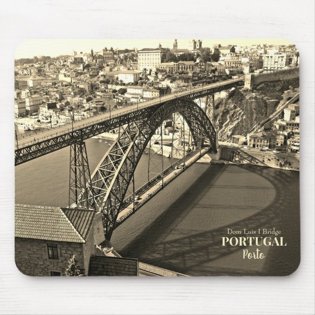 Mousepad Ponte Porto sobre o rio Douro, Portugal, sepia (Frente)