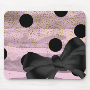 Mousepad Ponto Polka Dourado e Preto Chic Bow Tendência Gla