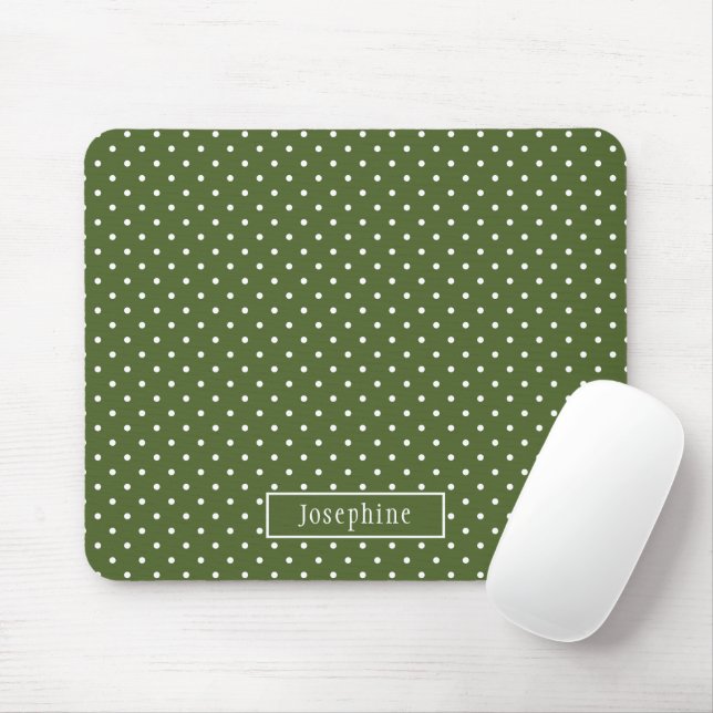 Mousepad Pontos Brancos em Verde Oliva Com Nome (Com mouse)