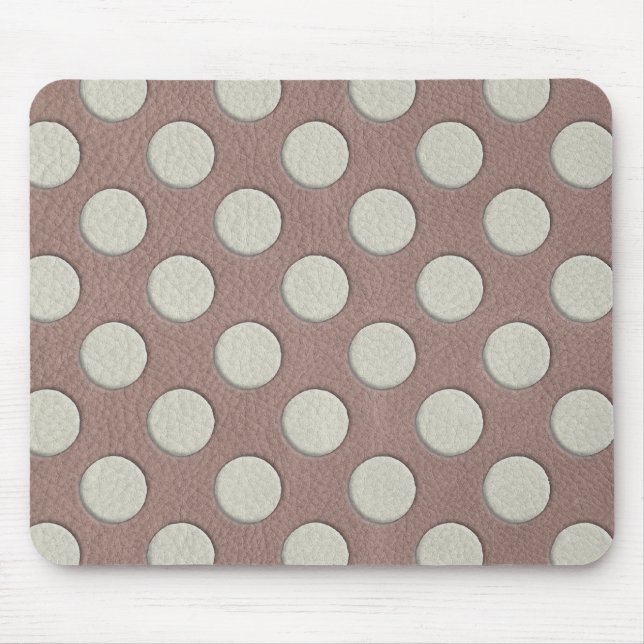 Mousepad Pontos Brancos Polka em Impressão de Couro Taupe (Frente)