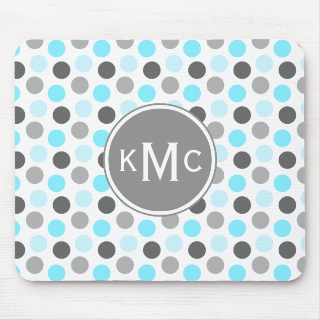 Mousepad Pontos Cinzas Azuis de Monograma Triplo (Frente)