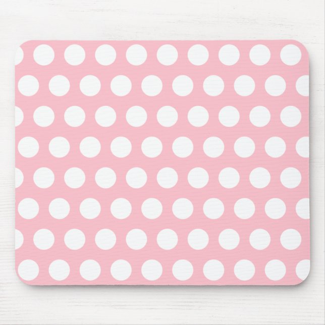 Mousepad Pontos Polka Brancos e Rosa (Frente)
