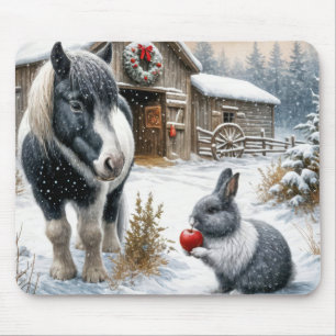 Mousepad Pony e Coelho na Fazenda de Natal