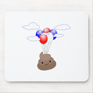 Mousepad Poo Emoji Voando Com Balões