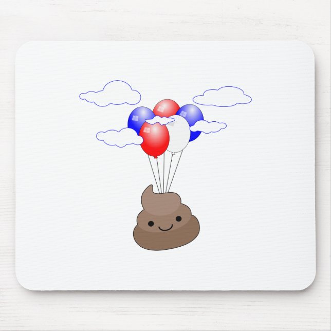 Mousepad Poo Emoji Voando Com Balões (Frente)