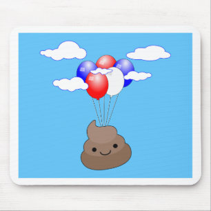 Mousepad Poo Emoji Voando Com Balões No Céu Azul