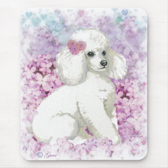 Mousepad Poodle Branco na Arte Lilacs e Presentes (Frente)