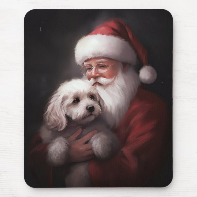 Mousepad Poodle com Papai Noel Natal Festivo (Frente)