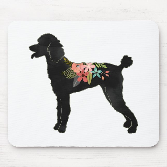 Mousepad Poodle Dog Brey Boho Silhouette Floral Standard (Frente)