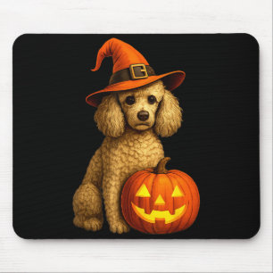 Mousepad Poodle Halloween Abóbora Bruxa Chapéu Cachorro Art