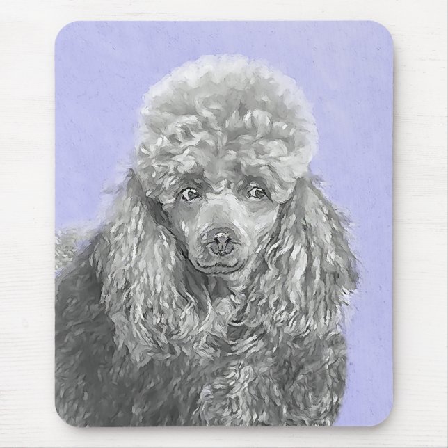 Mousepad Poodle Miniature Toy Silver Cinza Blue Dog Art (Frente)