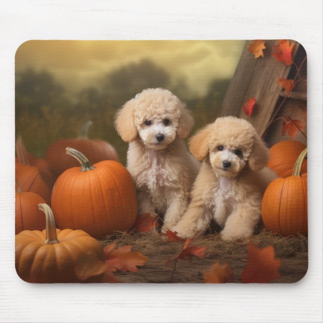 Mousepad Poodle Puppy Autumn Delight Pumpkin (Frente)