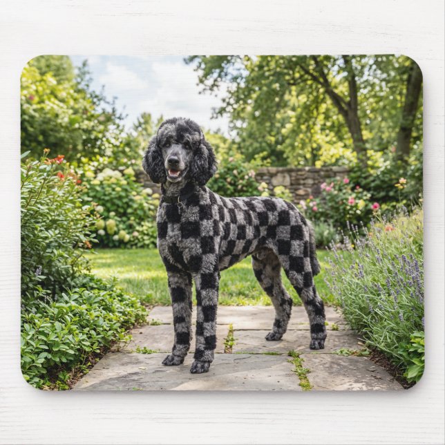 Mousepad Poodle Xadrez Preto e Cinza (Frente)