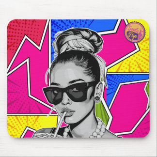 Mousepad Pop Art Retrô Mulher Fashion Preto e Branco